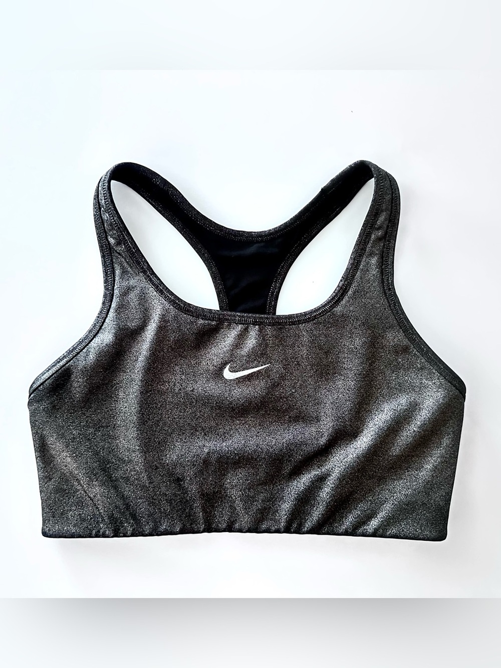 Nike Swoosh Icon Clash Shimmer Racerback Sports Bra size M silver/black - Picture 3 of 11